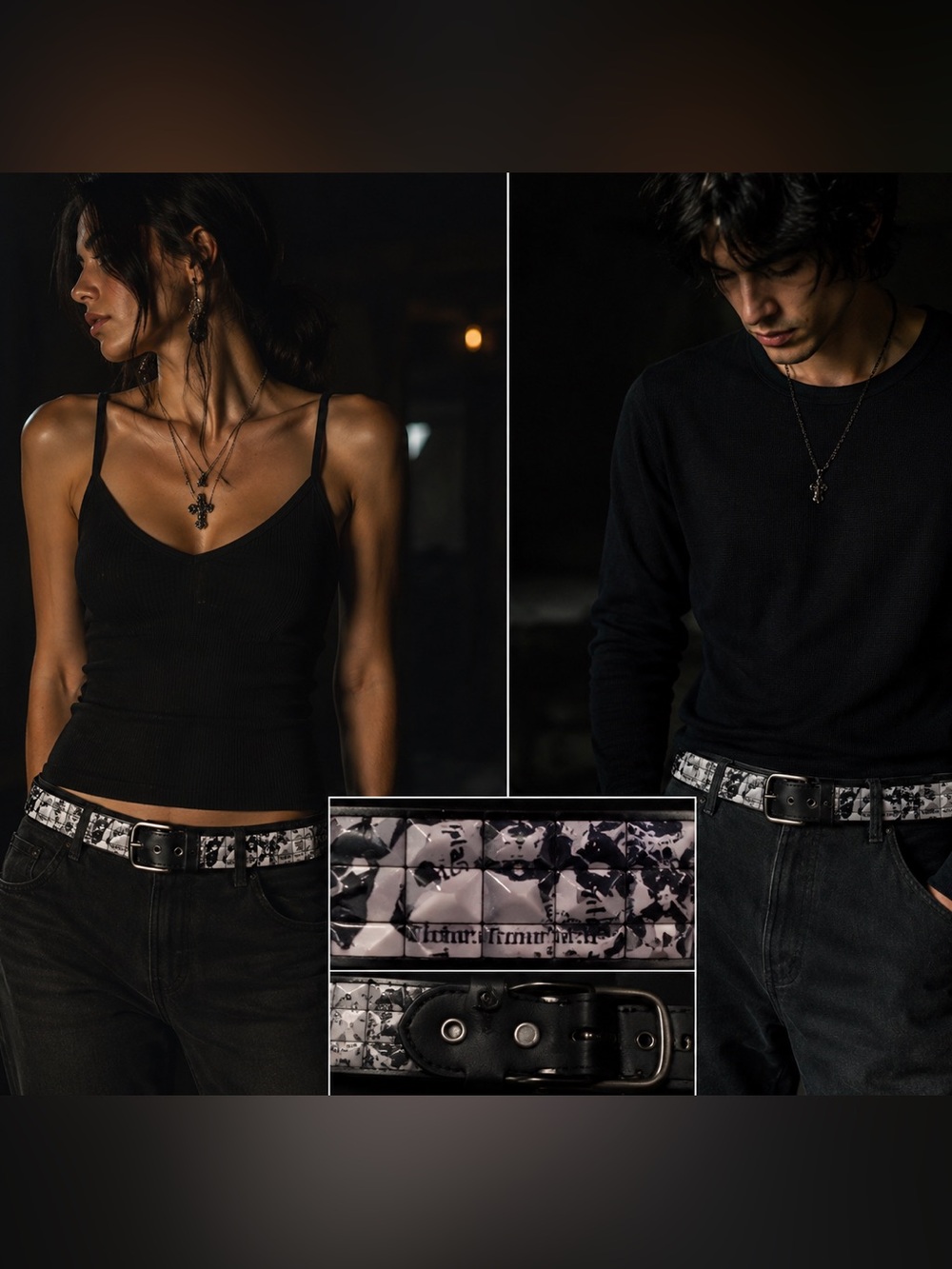 Rare y2k Black White Mosaic Resin German Map Unisex Belt Size 34 goth punk emo